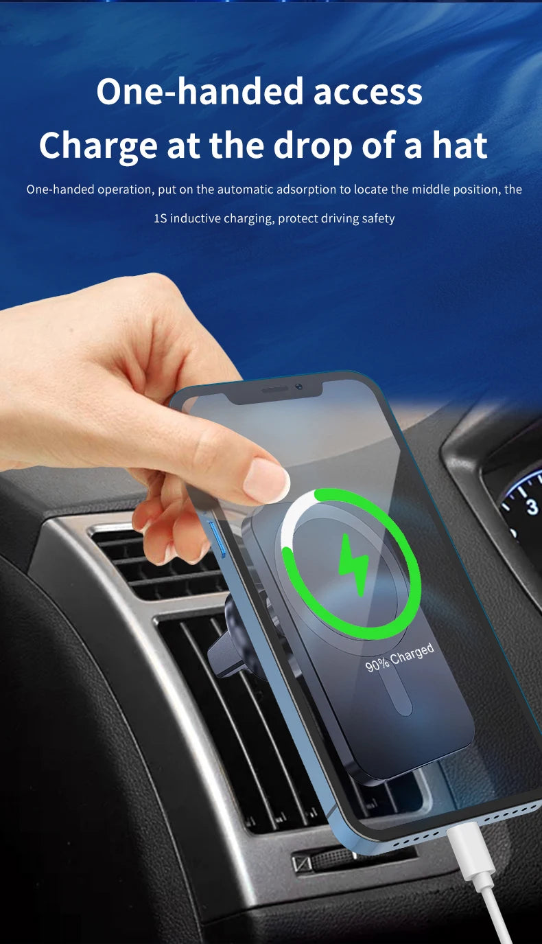 30W Magnetic Wireless Car Charger – Air Vent Phone Holder for iPhone