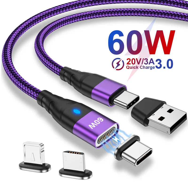 Nylon Braided 6-in-1 Charging Cable – QC3.0 Fast Charge & Data Sync (3A)