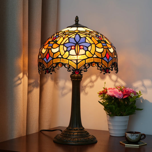 Classic Stained Glass Desk Lamp | Traditional Alloy Table Lamp, Push Button Switch