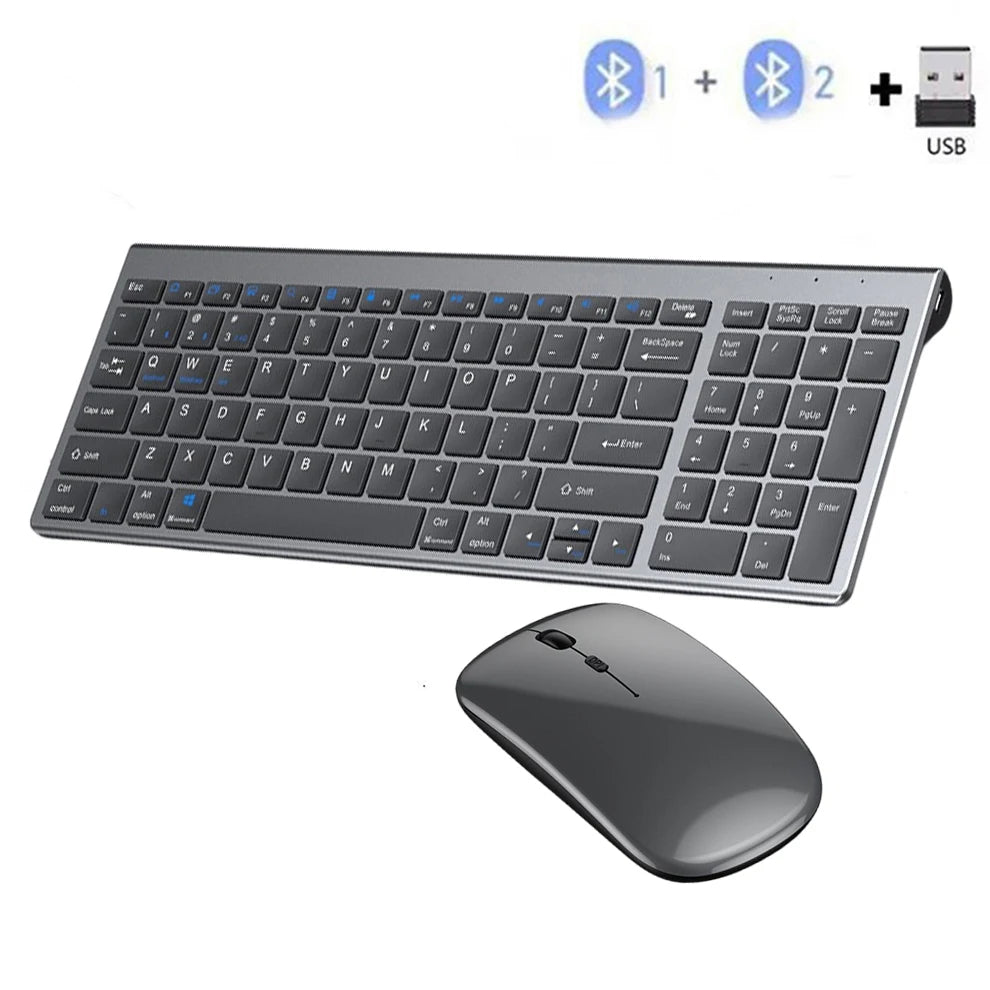 Slim Wireless Keyboard Mouse Set – Multi-Device Bluetooth, USB Receiver
