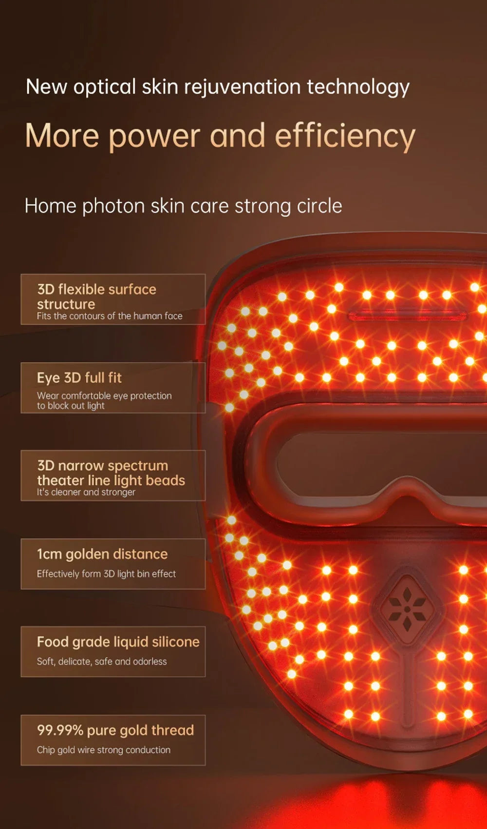 3D Silicone LED Face Mask with Red & Near-Infrared Light – USB Rechargeable Skincare Beauty Device