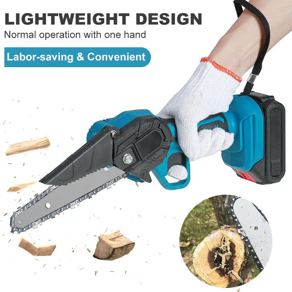 Mini Cordless Chainsaw 21V Electric Wood Saw with Dual Batteries & Charger