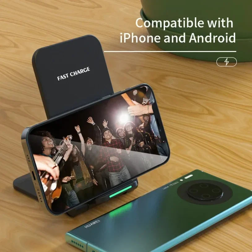 VIKEFON Fast Wireless Charger Stand 30W with Dual-Coil & Foldable Design