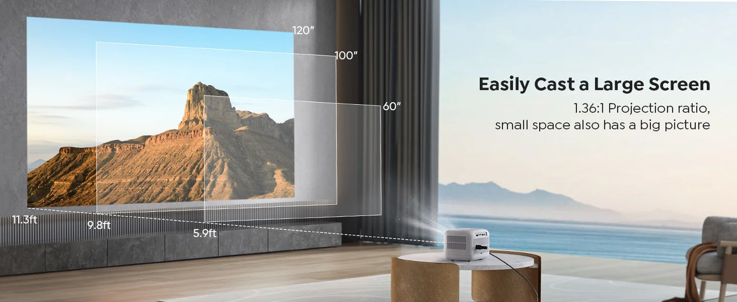 WiFi Bluetooth Projector – Auto Focus, Zoom, Outdoor Home Theater