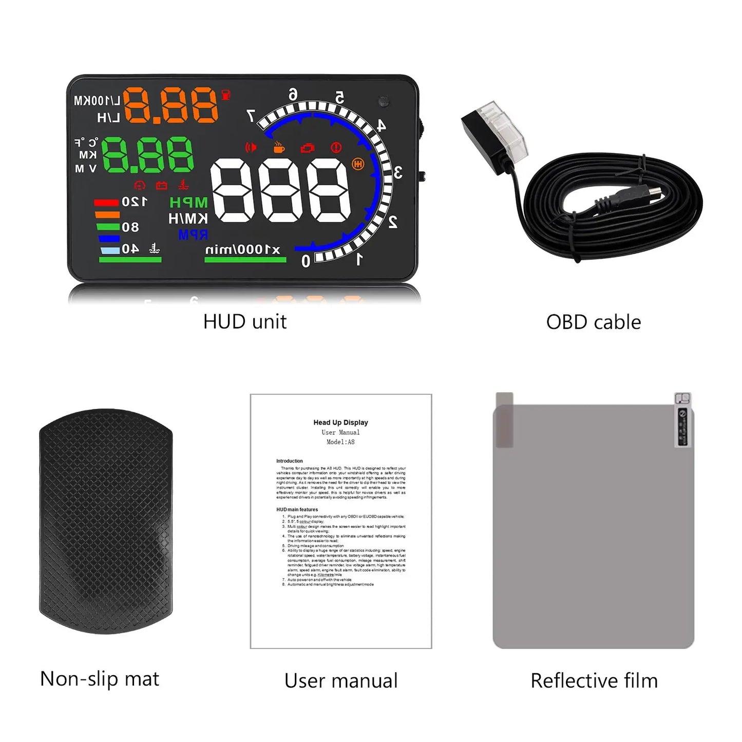 Dual-Mode Car Head-Up Display – OBD & GPS Speed HUD with Compact Slim Design (Universal Fit)