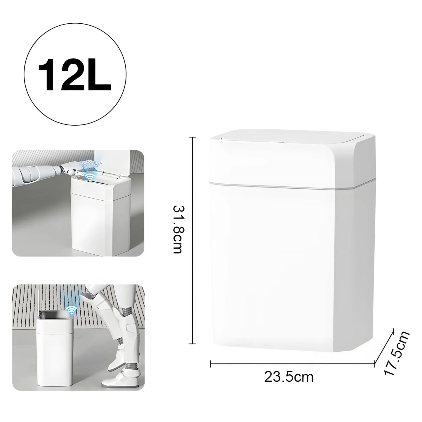 Smart Sensor Trash Can – Dual Induction Wave & Knee Open Bin (12L / 16L)