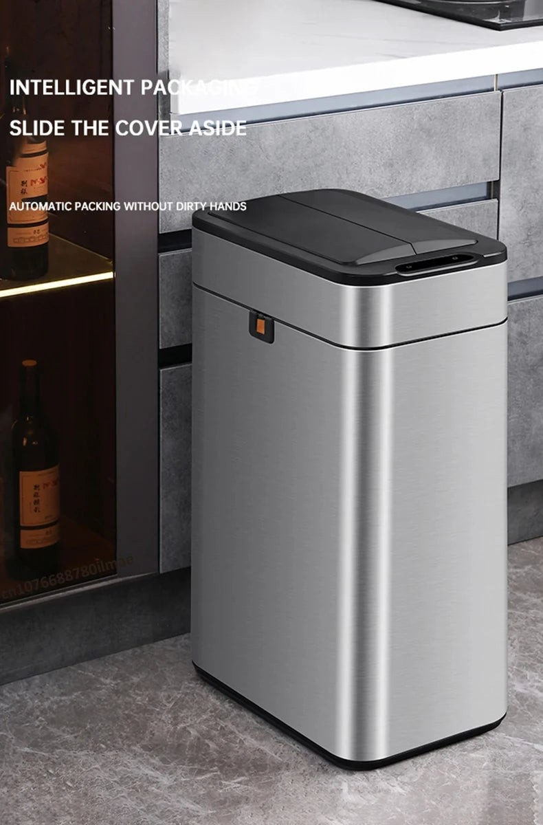 mart Stainless Steel Trash Can 20–60L – Touchless Sensor Kitchen Bin with Wheels