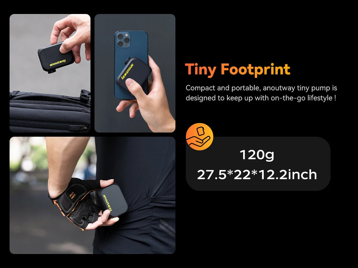 Anoutway AT1 Pro Mini Electric Bike Tire Inflator 120PSI Cordless Pump with Digital Display & Type-C Fast Charging