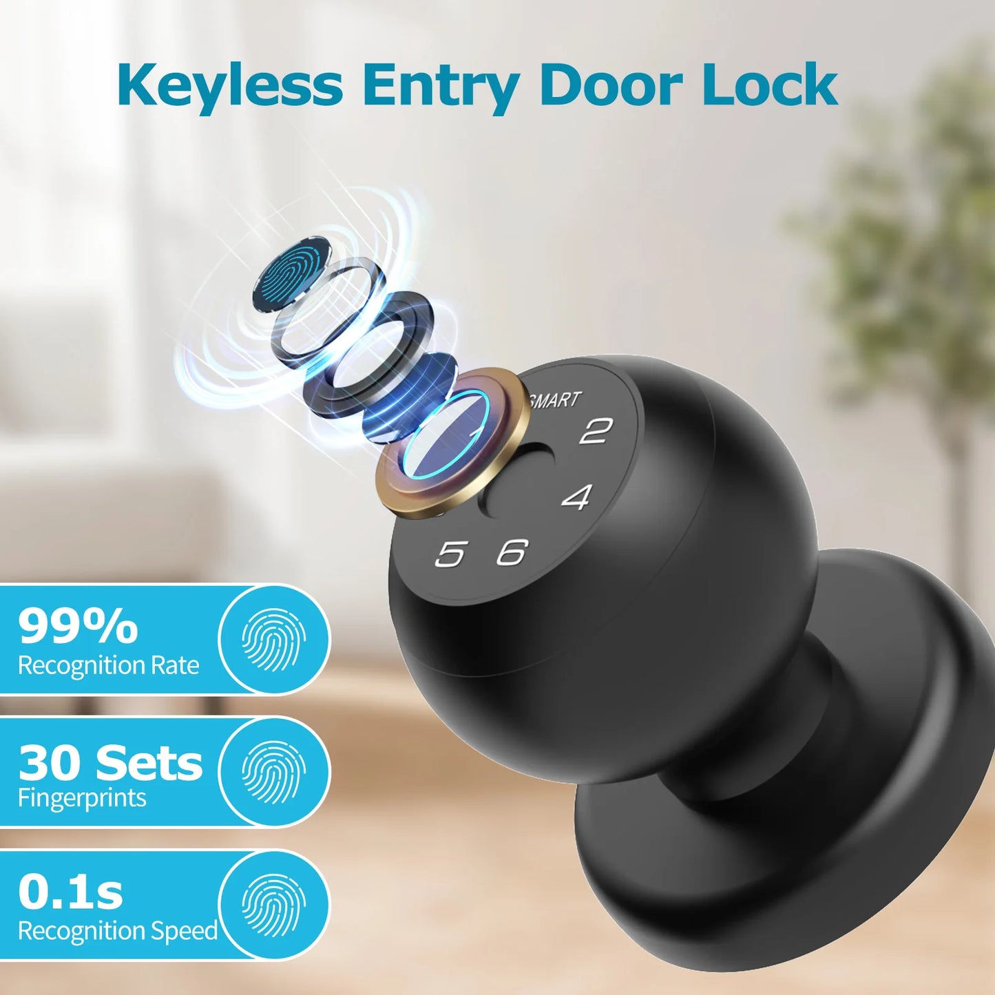 Viladepot D2 Smart Fingerprint Door Lock – Tuya Bluetooth App, Password & Key Unlock
