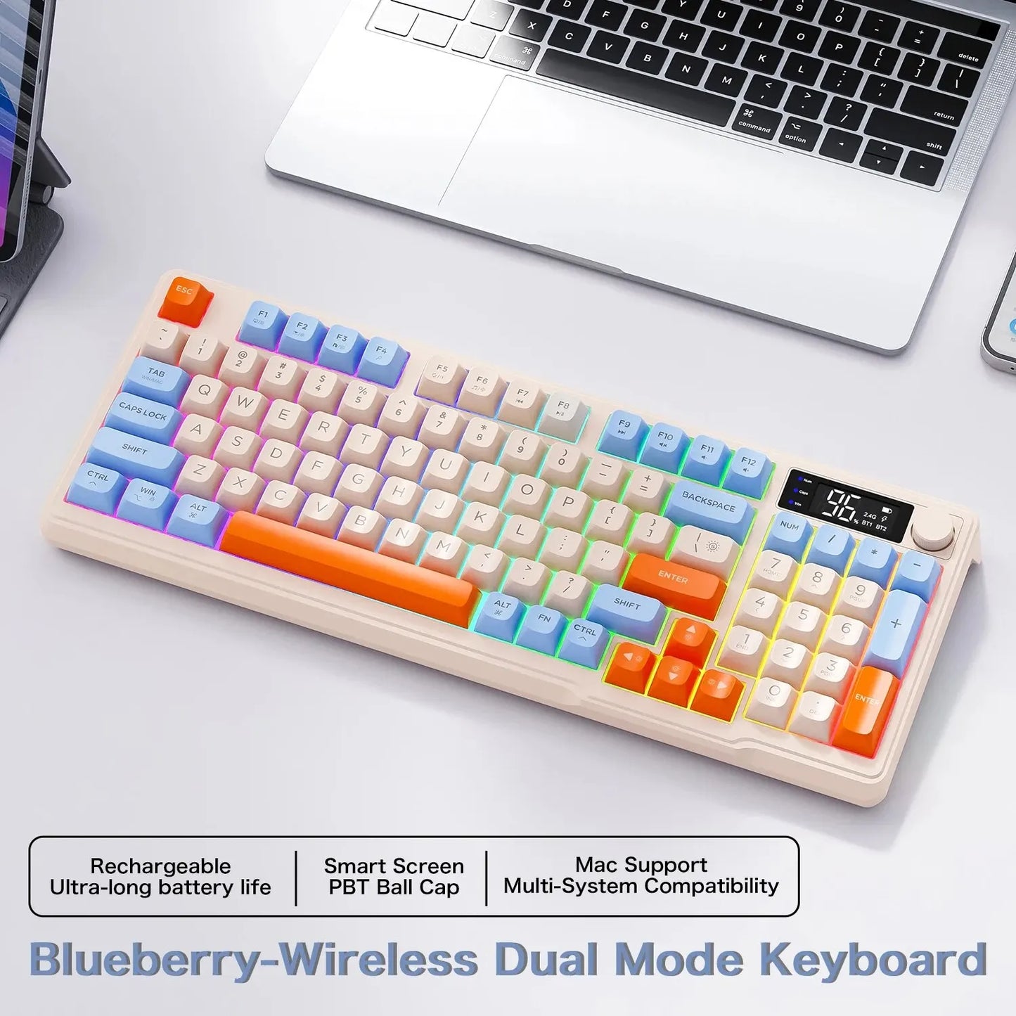 FREEWOLF M96 Wireless Keyboard & Mouse Combo – Dual Mode, Smart Screen, RGB Backlight