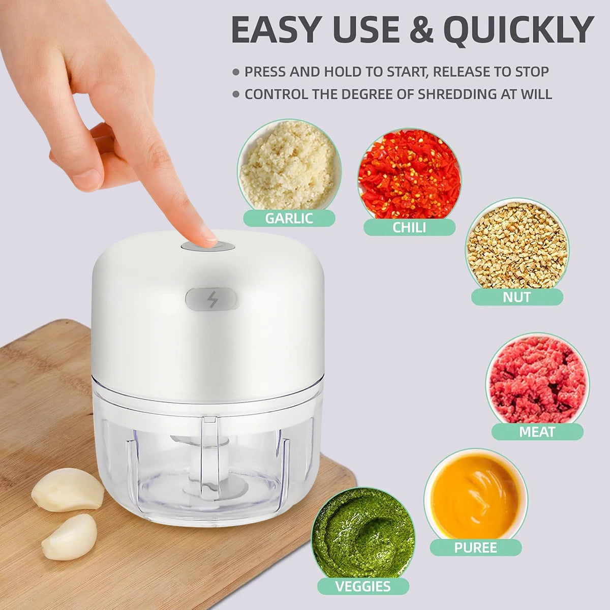 MOBEM Mini Electric Food Chopper – Wireless Garlic & Vegetable Chopper, USB Rechargeable