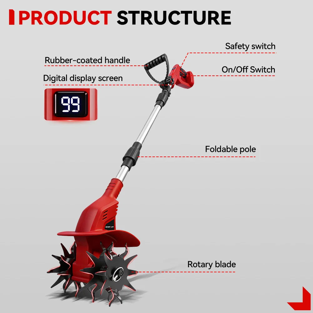 Brushless Garden Tiller 1600W Cordless Soil Cultivator For Makita 18V Battery
