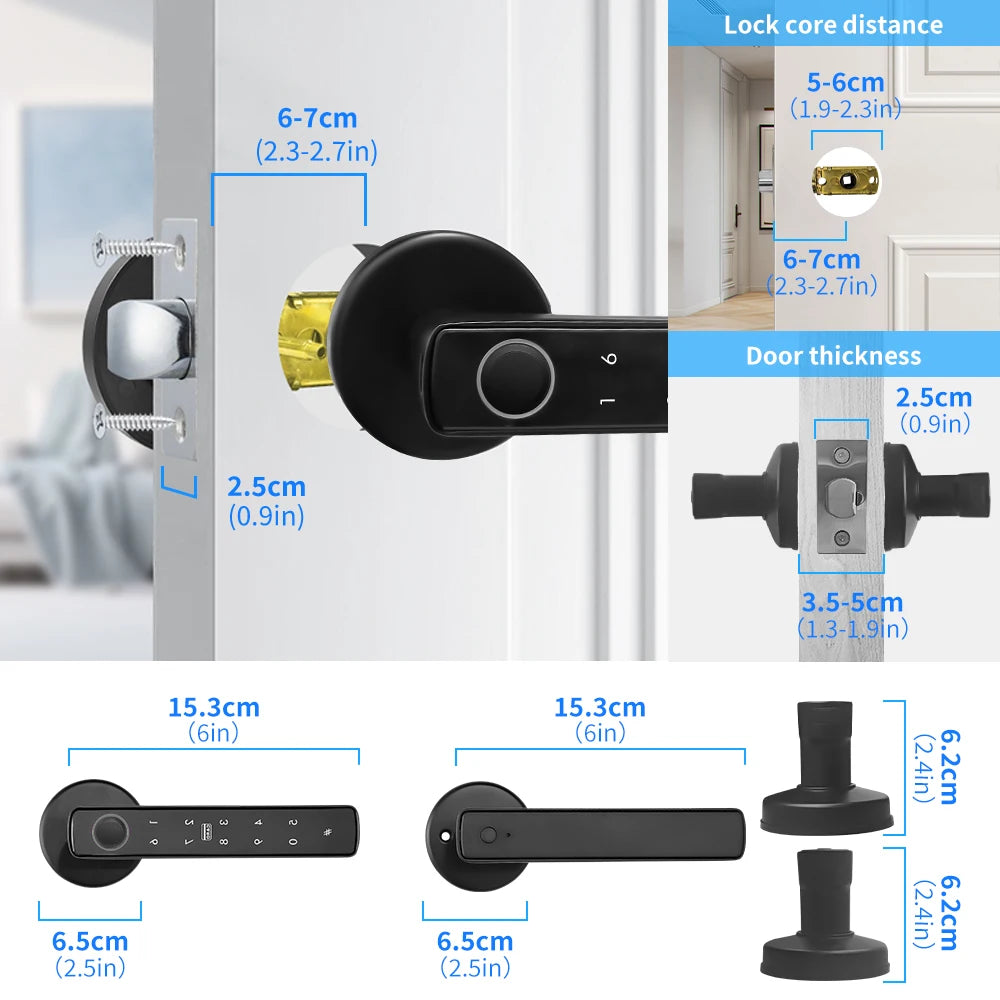 Tuya Smart Fingerprint Door Lock – 5-in-1 Bluetooth App, Card & Password Unlock (IP66)