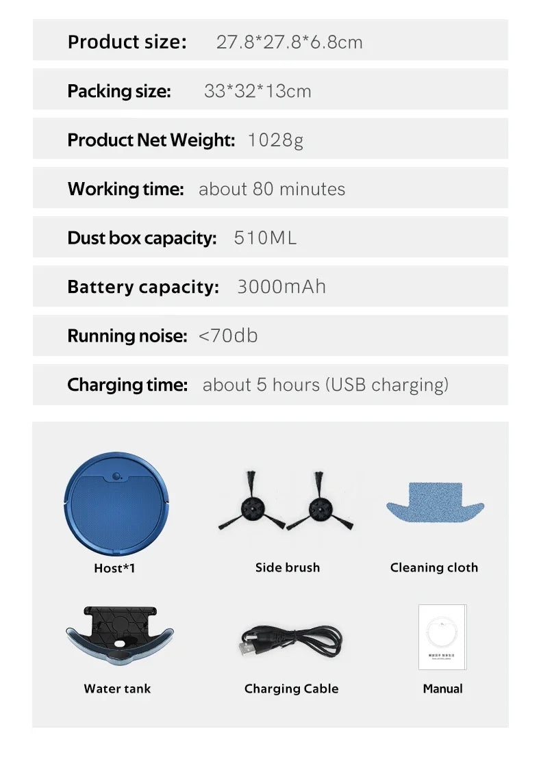 OBOW AI Smart Robot Vacuum & Mop – 2000Pa Suction, App Control, 80-Min Runtime