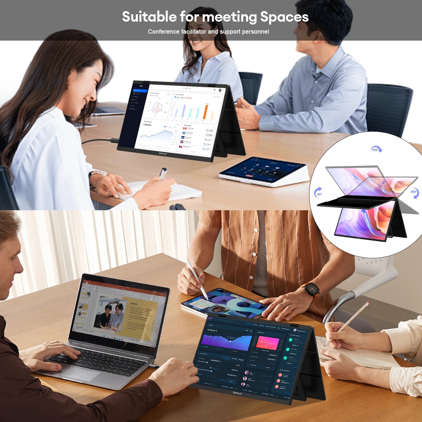 ZEUSLAP Z15WT 15.6″ Dual Touch Portable Monitor | Foldable Laptop Screen Extender | FHD IPS HDR10 | Thunderbolt USB-C