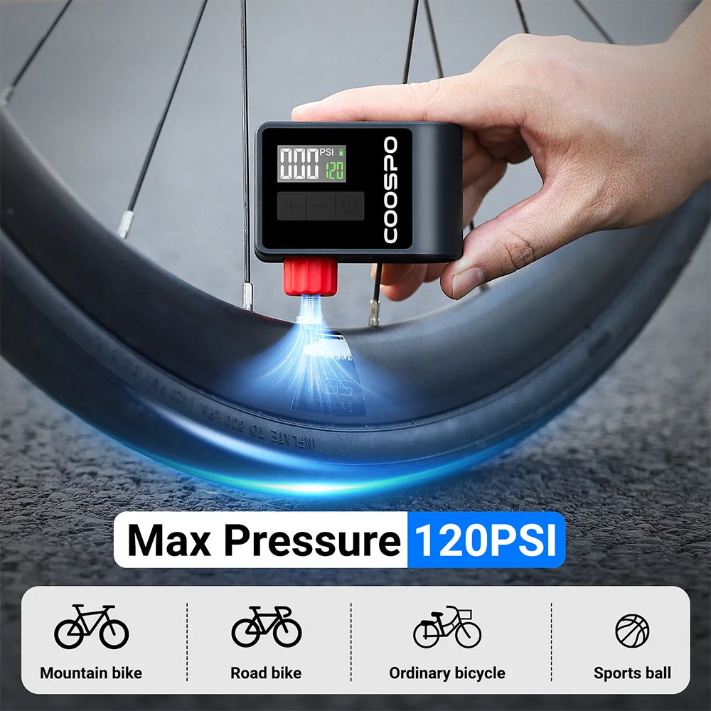 COOSPO Smart Electric Bicycle Tire Pump with Digital Pressure Display Rechargeable Portable Inflator