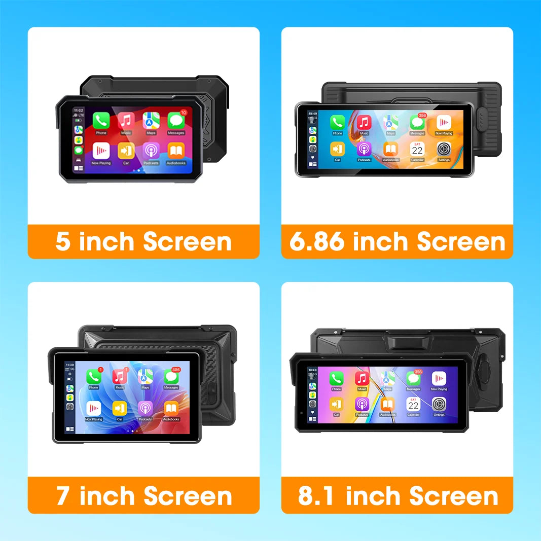 Jansite Portable Motorcycle CarPlay Screen – Dual Bluetooth, WiFi, IPX7 Waterproof