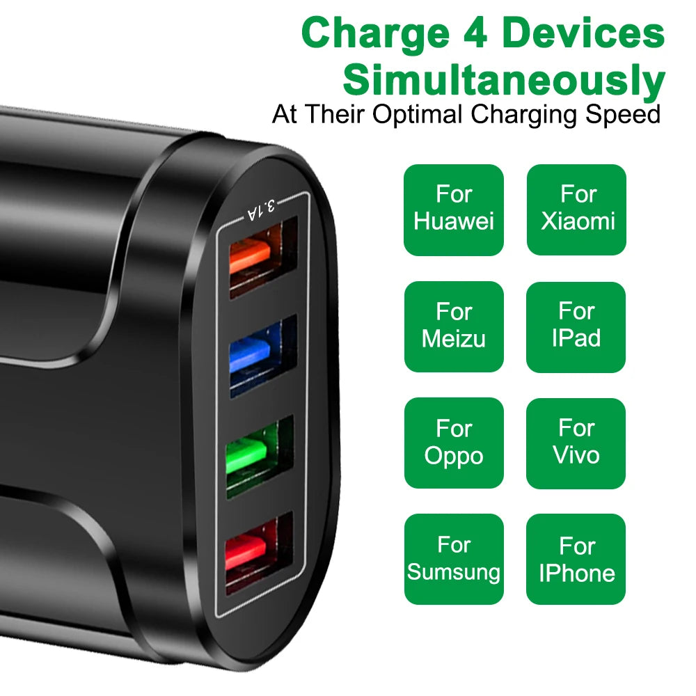 15W 4-USB Charging Station – Compact Desktop Charger for Phones & Tablets