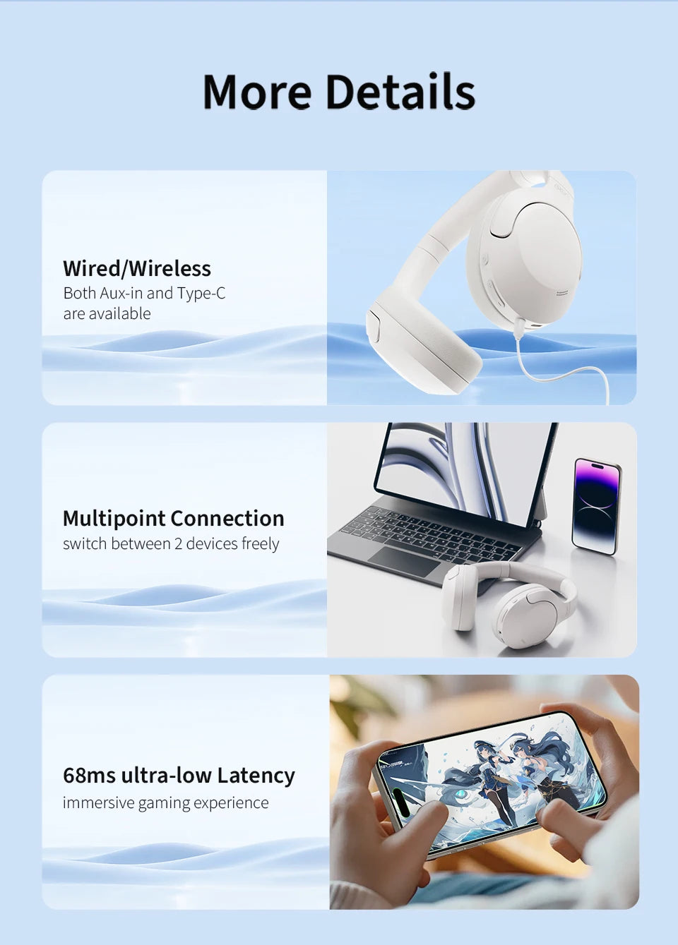 H3 Lite ANC Wireless Headphones – 60H Battery, Bluetooth 5.3, Dual-Device