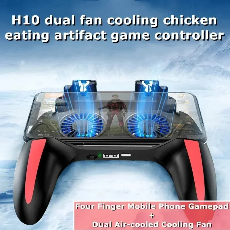H10 Mobile Phone Gaming Handle with Radiator – 4-Finger Shooter Gamepad for PUBG & FPS