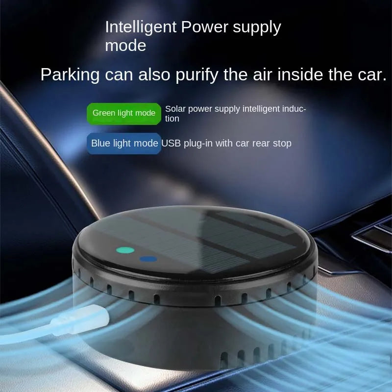 Solar & USB Car Air Purifier with Ozone Sterilization & Negative Ion Release – Compact Vehicle Oxygen Bar