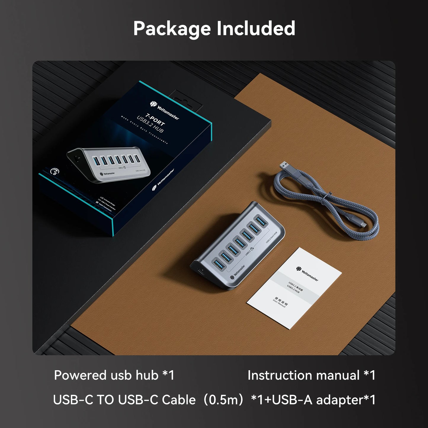 GA1 USB-C Hub with Power Supply – 7 Ports, 10Gbps High-Speed Data Transfer