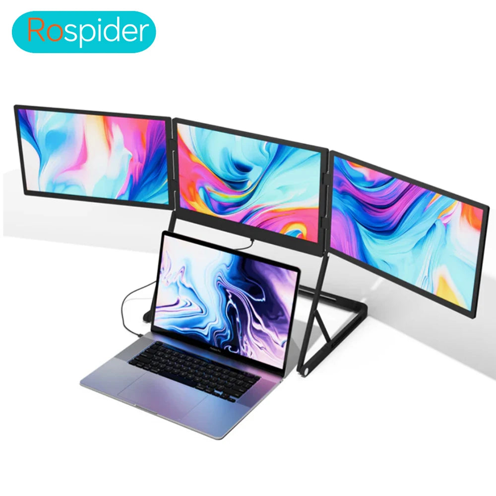 Rospider TriCreate 14″ Triple Screen Laptop Extender | FHD IPS 1080P | One-Cable Setup | HDMI / USB-C