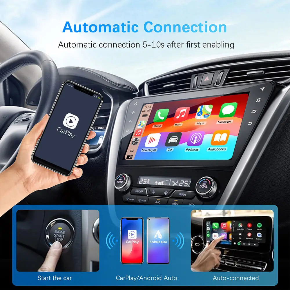 EzoneTronics Ultra-Mini 2-in-1 Wireless CarPlay & Android Auto Adapter – 5.8GHz Plug & Play