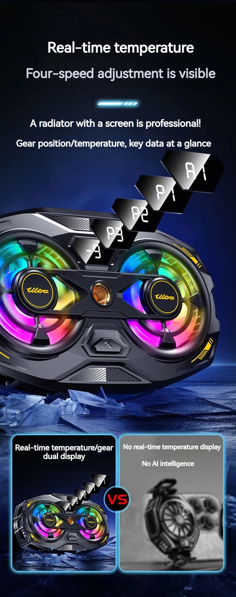 K32 Smartphone Cooler | Dual-Core Radiator, Digital Temperature Display & RGB