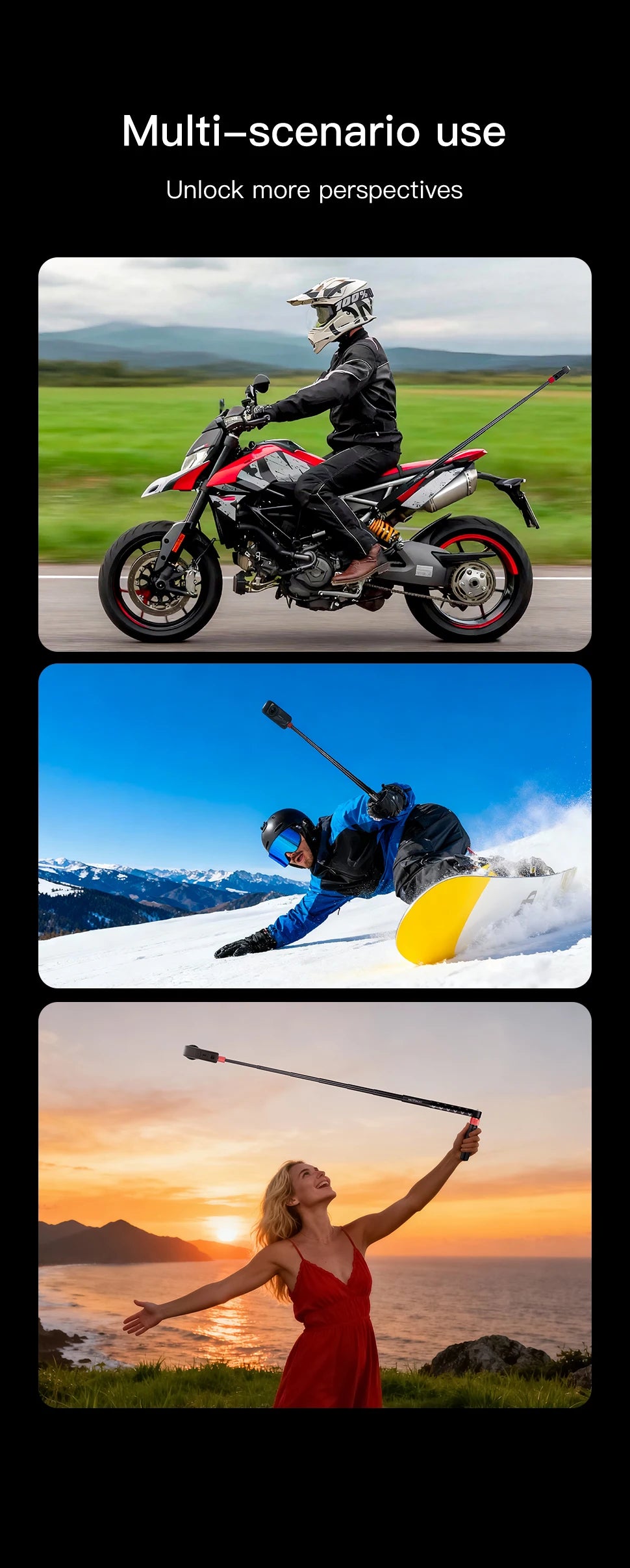 Multifunction Selfie Stick Handle Tripod Bundle for Action Cameras