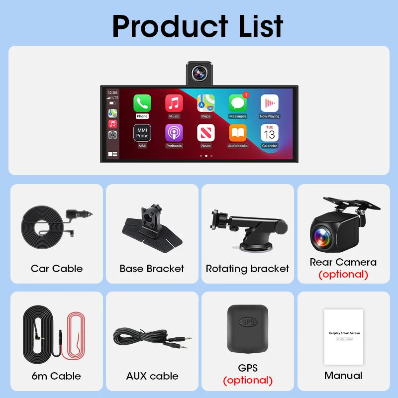 Develuck 11.26” 4K Smart Rearview Mirror Dash Cam with CarPlay & Android Auto