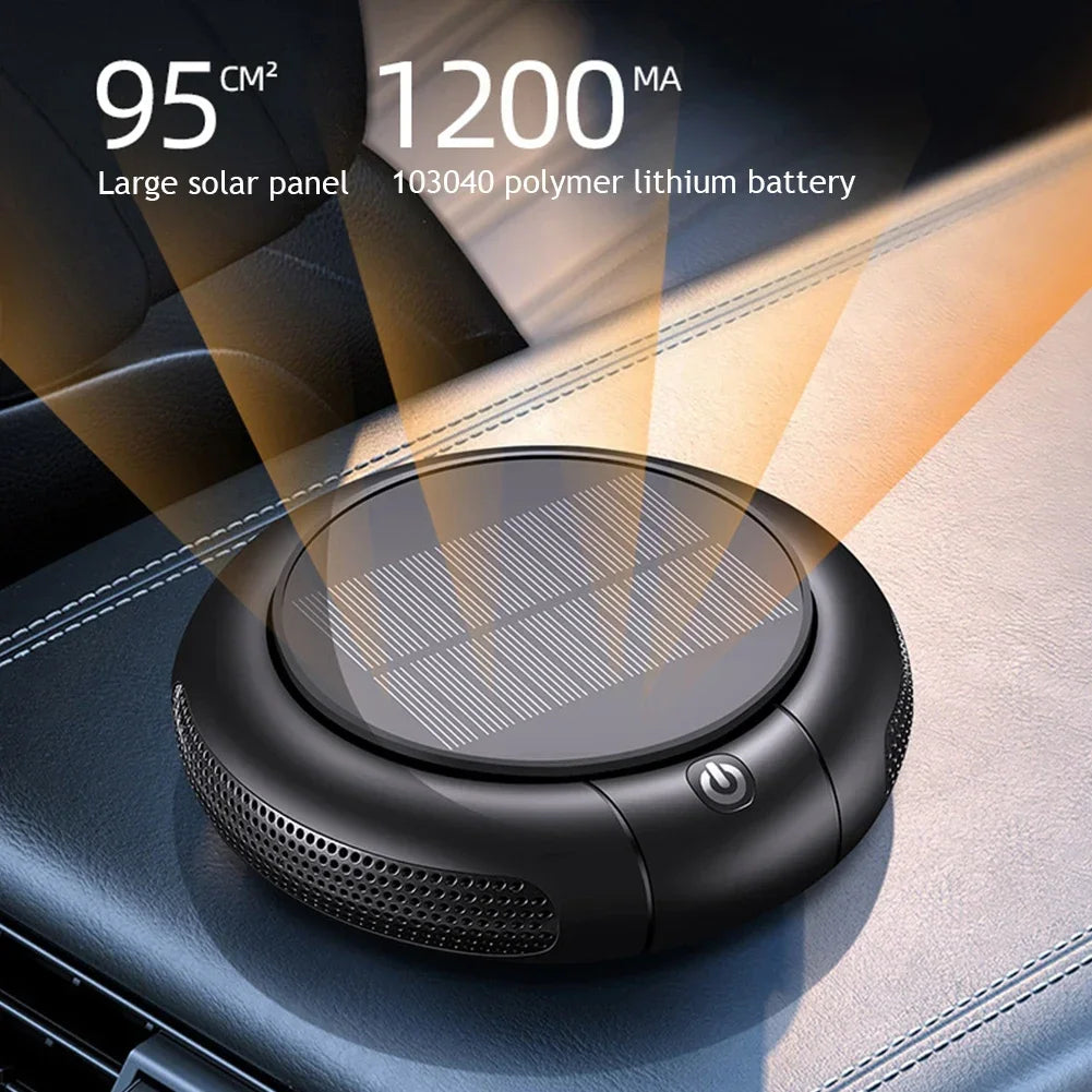 Solar USB Car Air Purifier with Ozone & Negative Ion Deodorization – Dual HEPA Purification (360° Clean Air)