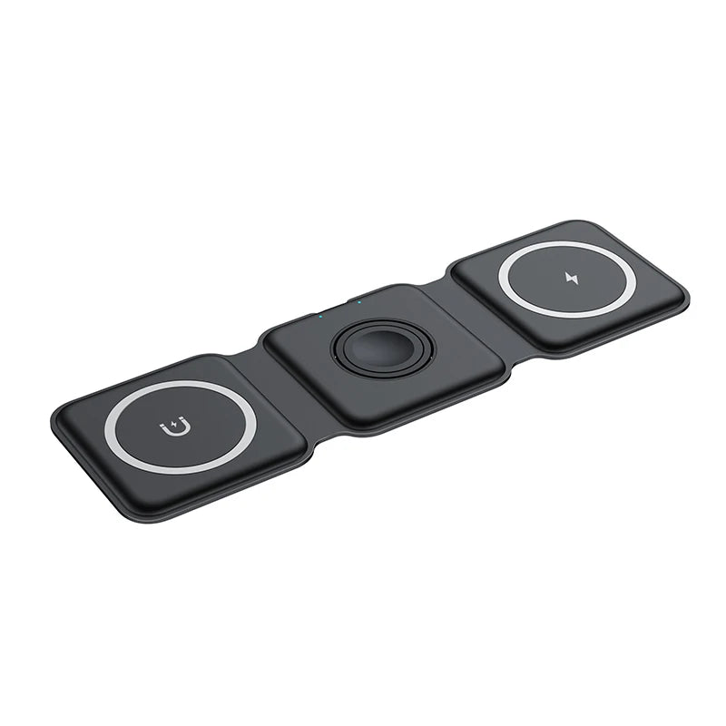 VIKEFON 3-in-1 Magnetic Wireless Charger 15W | Foldable Fast Charging Stand for iPhone, Apple Watch & AirPods