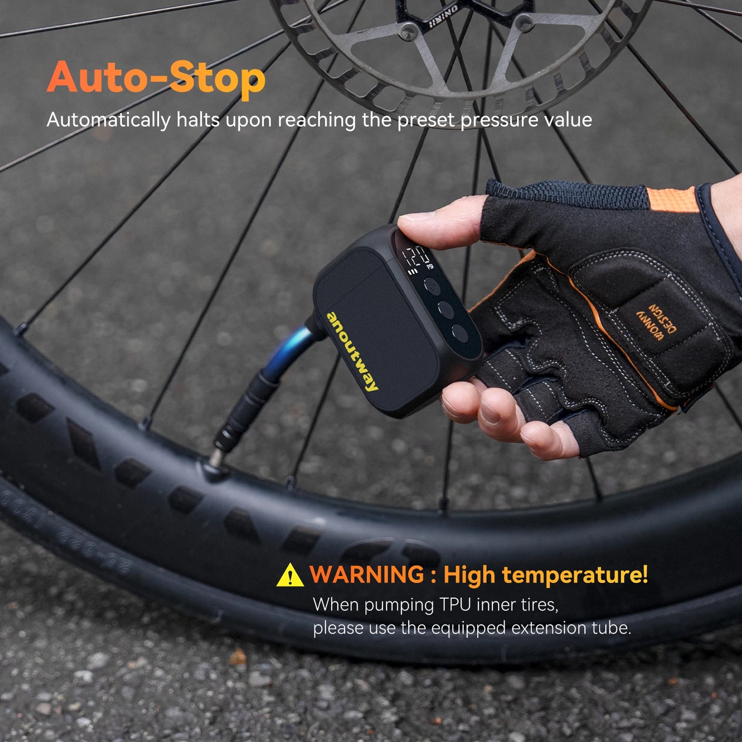 Anoutway AT1 Pro Mini Electric Bike Tire Inflator 120PSI Cordless Pump with Digital Display & Type-C Fast Charging