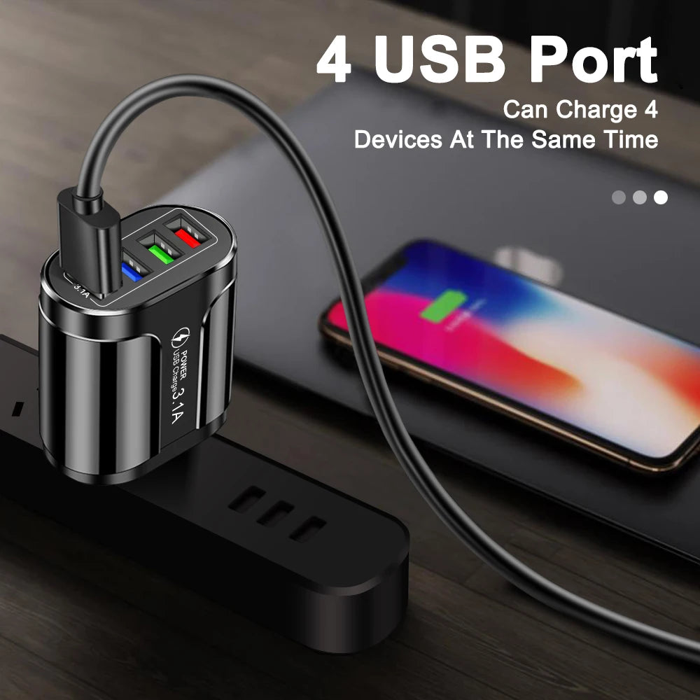 15W 4-USB Charging Station – Compact Desktop Charger for Phones & Tablets