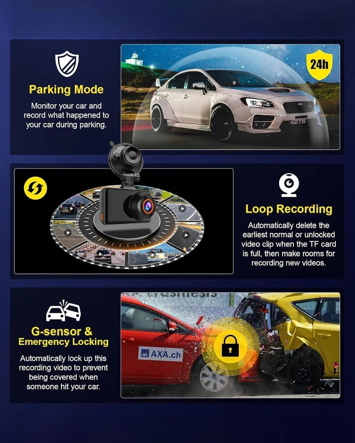 QOZ 4K Dual Lens Dash Cam – Front & Rear Car DVR with WiFi, Night Vision & Parking Monitor