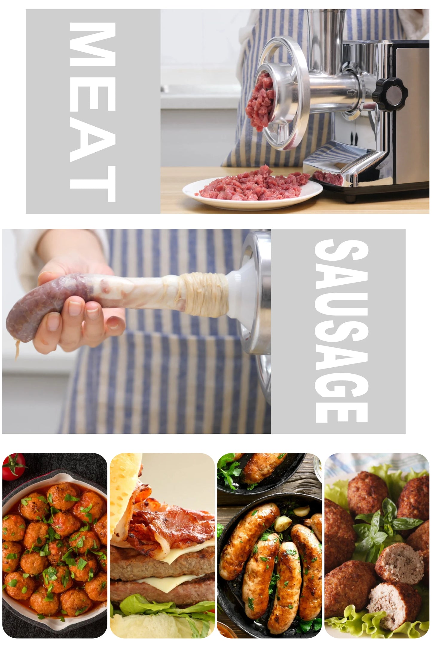 SONIFER Heavy Duty Meat Grinder – 3000W Max Power, Stainless Steel Mincer with Sausage Maker