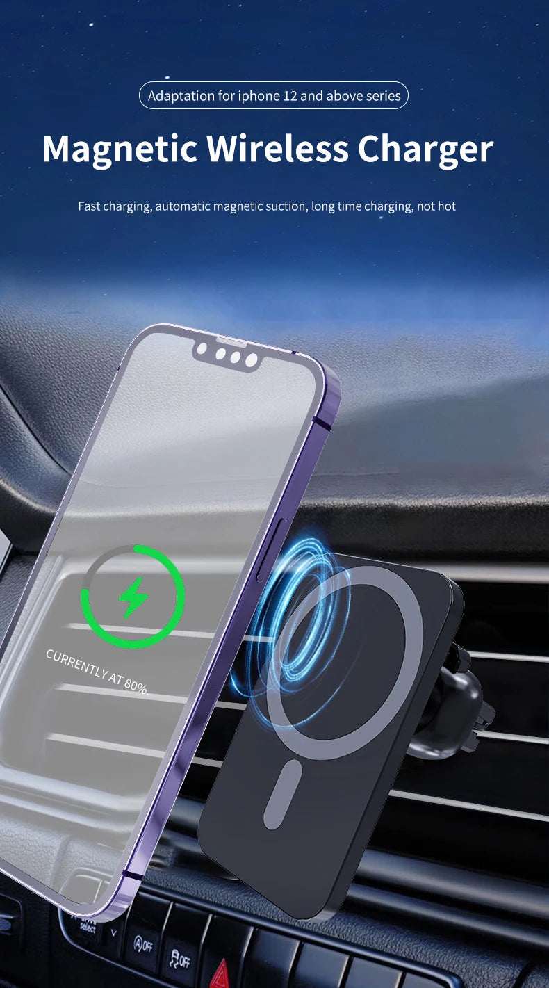 30W Magnetic Wireless Car Charger – Air Vent Phone Holder for iPhone