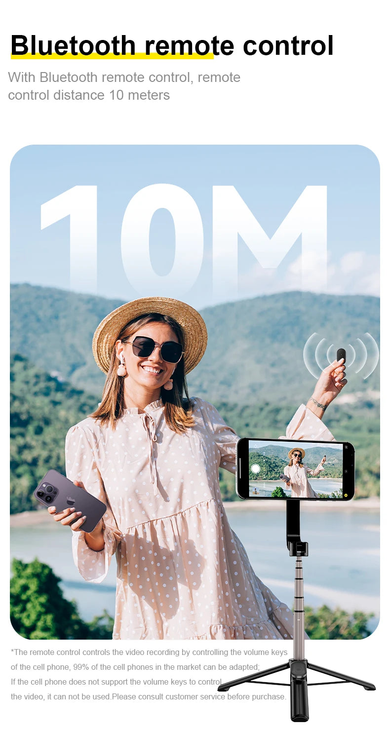 Magnetic Selfie Stick Tripod for iPhone – Bluetooth Remote & 360° Rotation