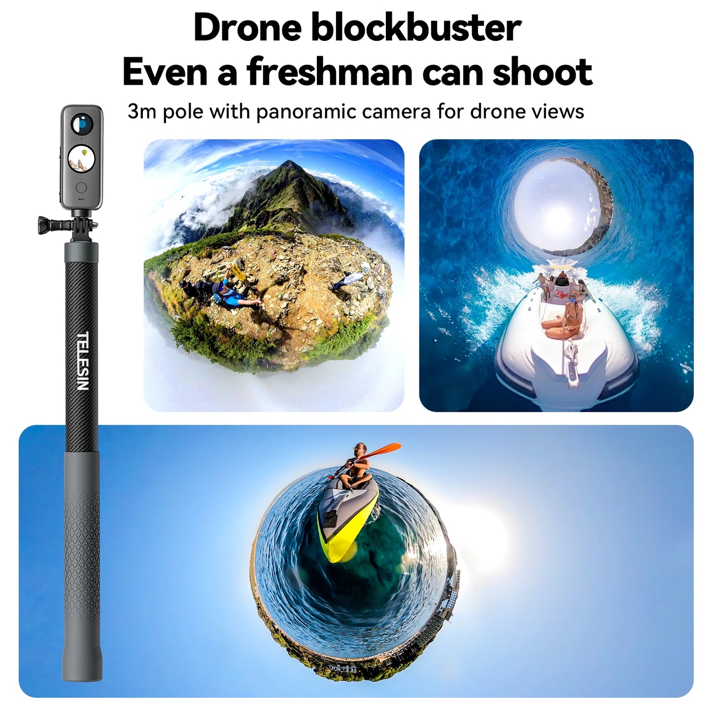 Carbon Fiber Selfie Stick 3m – Lightweight Extendable Pole for GoPro & Action Cameras