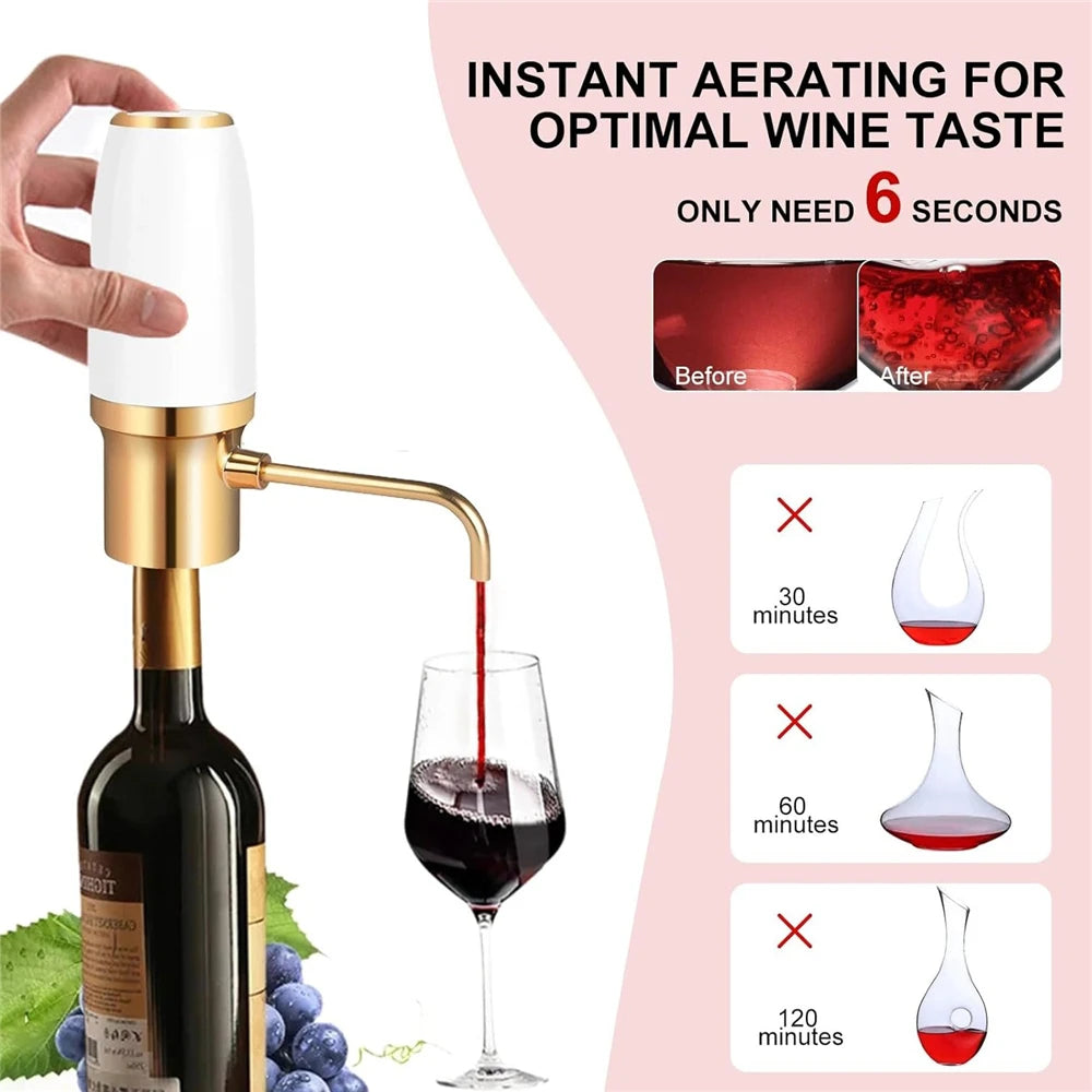 Electric Wine Decanter & Aerator – Instant USB Rechargeable Automatic Wine Pourer for Home Bar