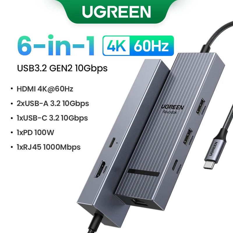 6-in-1 USB-C Hub for Steam Deck & ROG Ally – HDMI, Ethernet, 10Gbps, PD