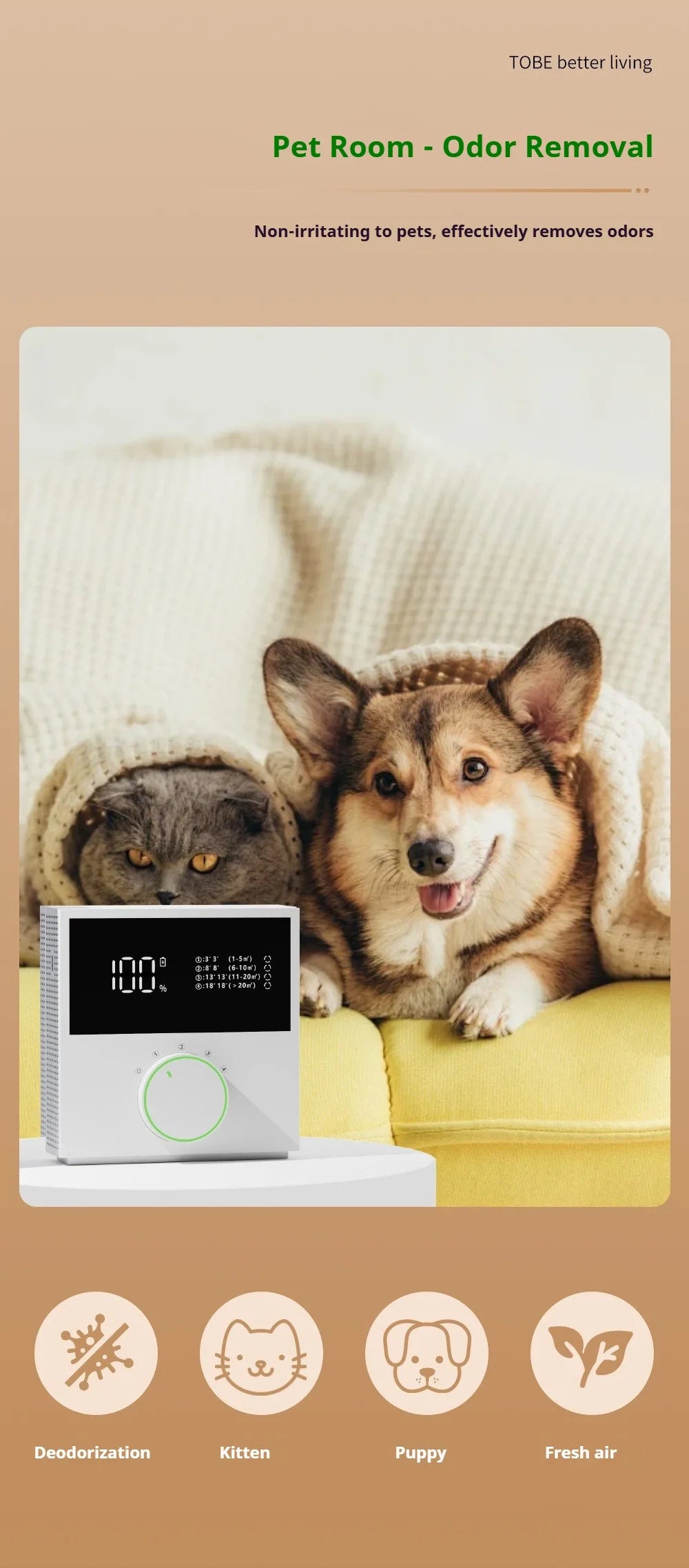 KIQUNE Negative Ion Air Purifier – Solar & USB Rechargeable, Activated Carbon Odor Remover