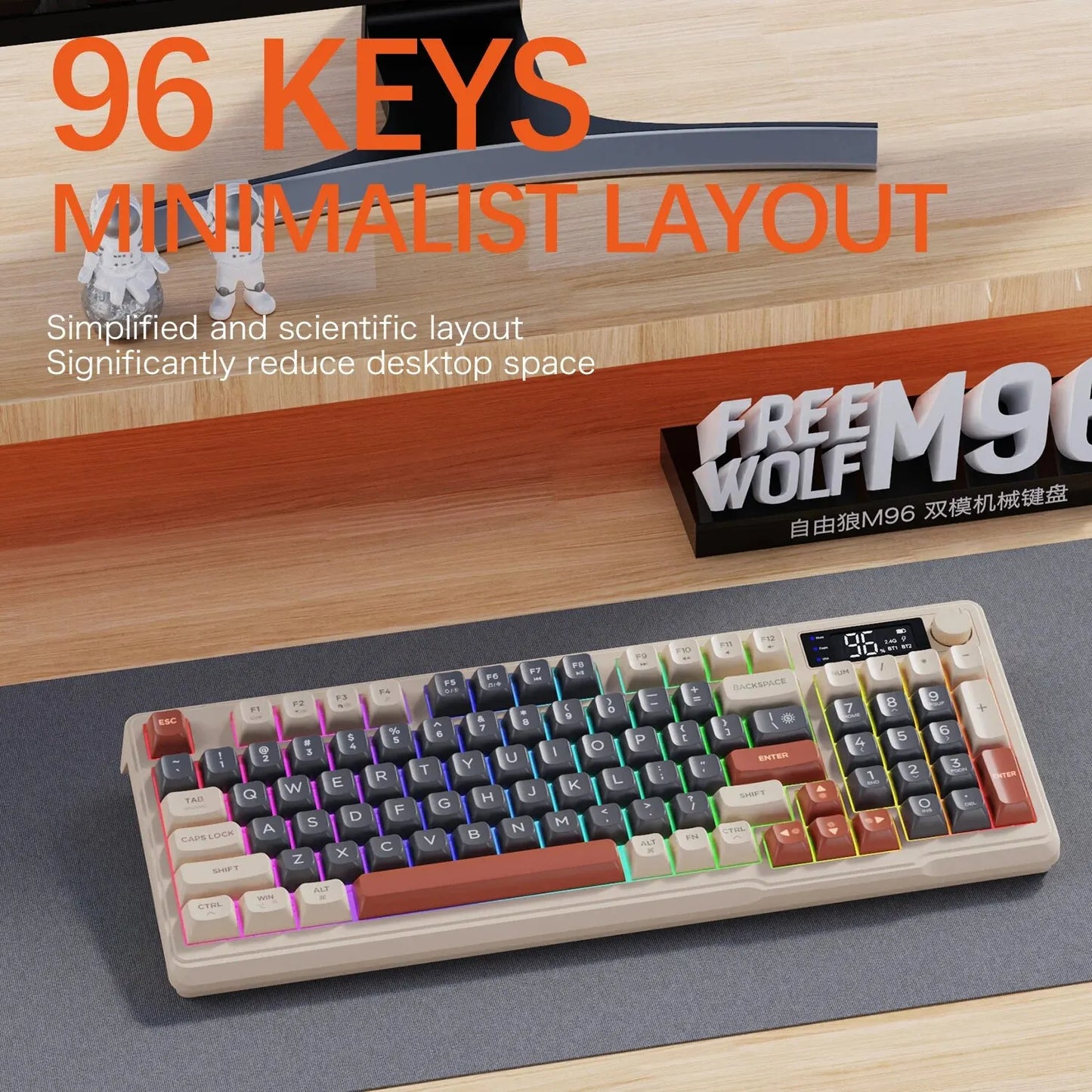 FREEWOLF M96 Wireless Keyboard & Mouse Combo – Dual Mode, Smart Screen, RGB Backlight