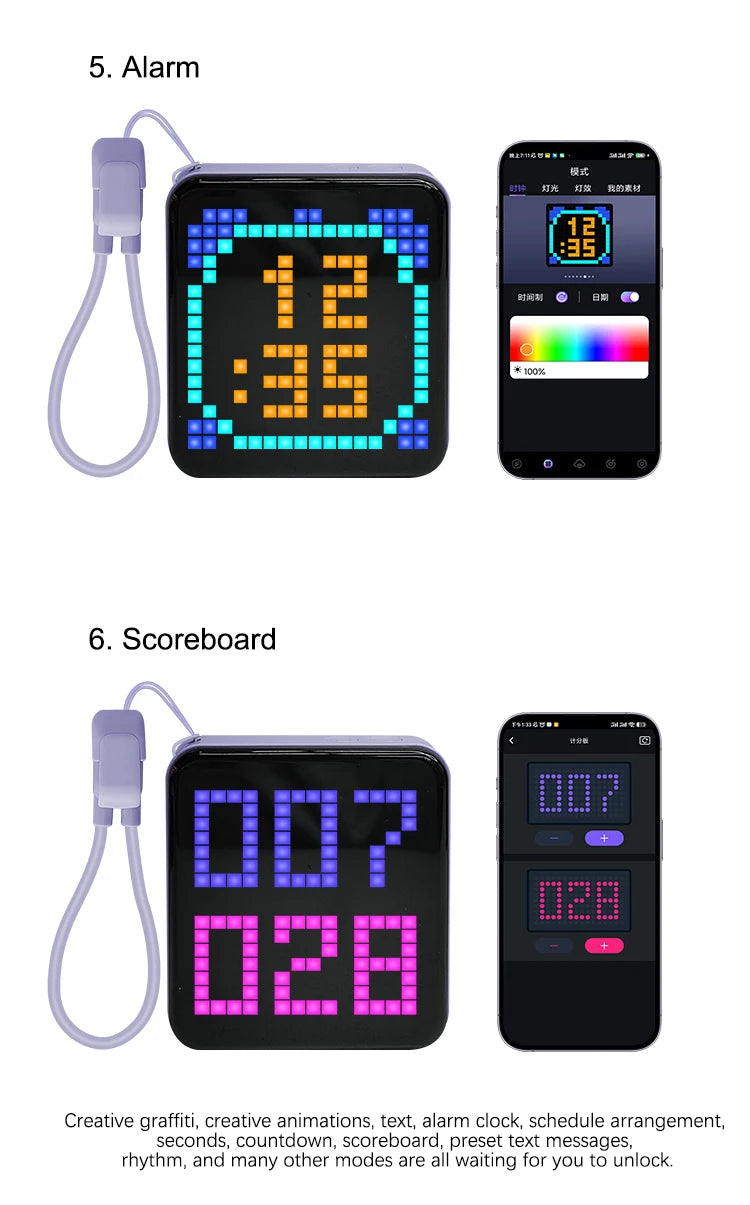 Pixel Display Power Bank 5000mAh – RGB Bluetooth Screen USB-C Fast Charger with LED Light
