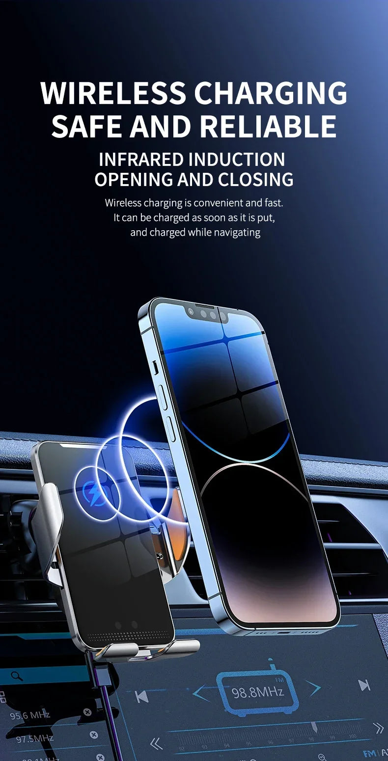 VIKEFON Qi Wireless Car Charger – One-Hand Auto Clamp with Cooling Fan