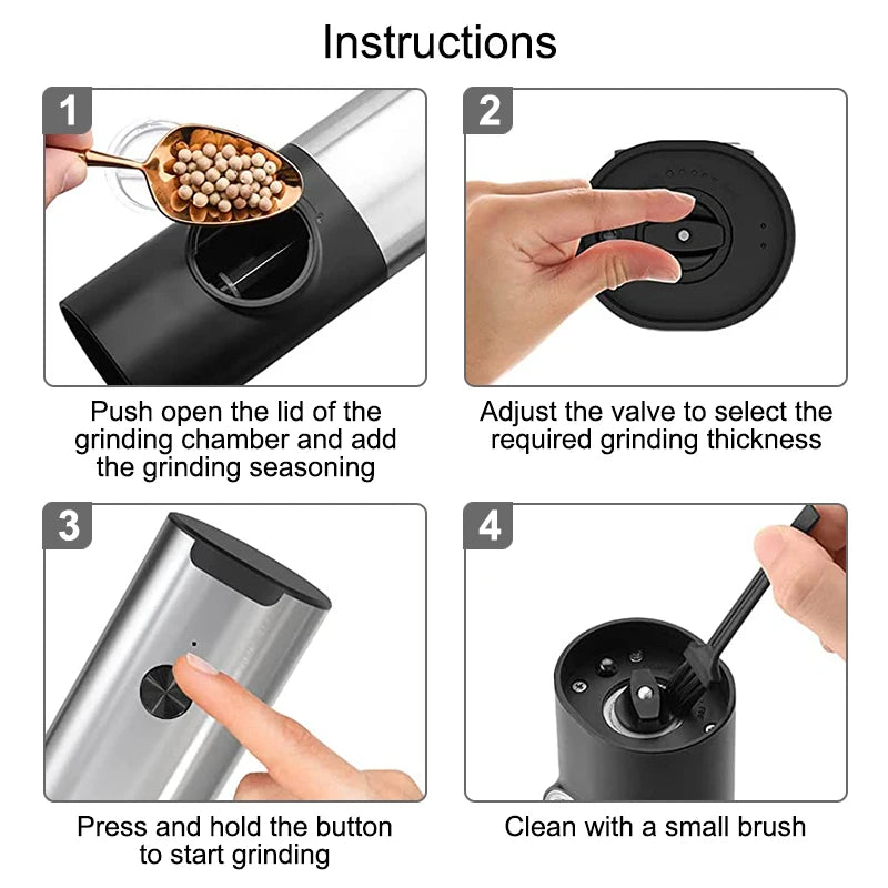Automatic Salt & Pepper Grinder Set – Electric USB Rechargeable Spice Mills