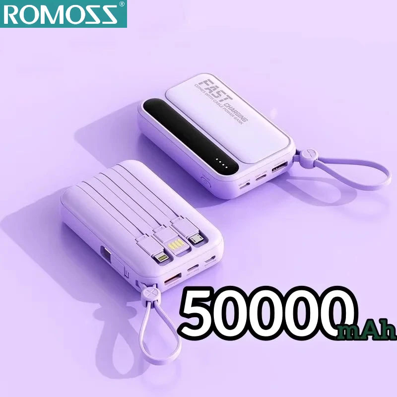 High-Capacity Power Bank 120W – Built-in 4 Cables, Digital Display (10000mAh / 30000mAh / 50000mAh)