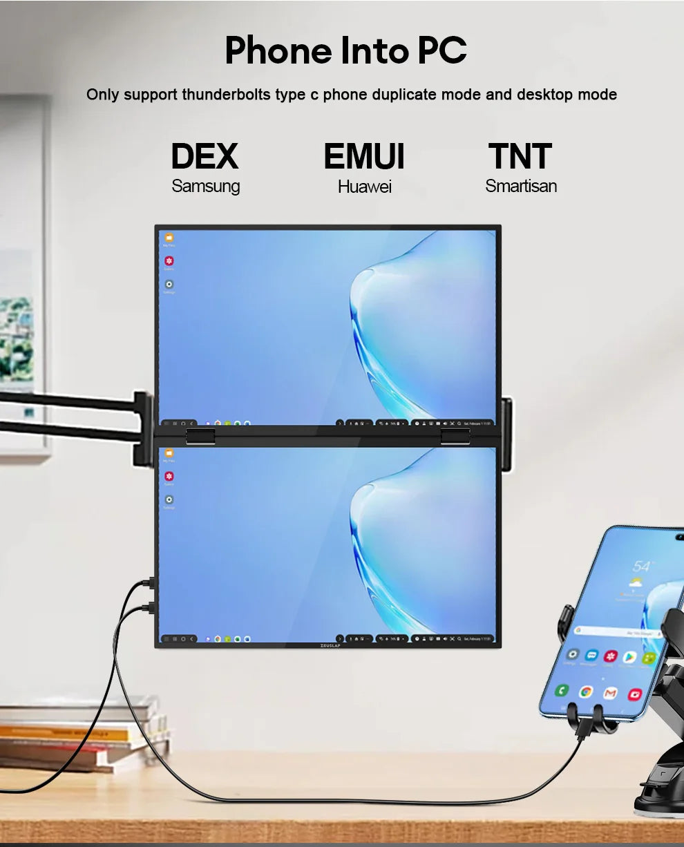 ZEUSLAP Z15W 15.6″ Dual Portable Monitor | FHD 1080P IPS | 100% sRGB | Thunderbolt/USB-C Foldable Screen