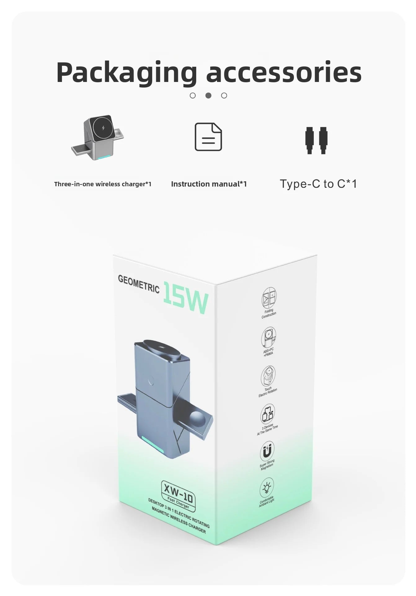 15W Fast Charging 3-in-1  Magic Cube Spin Wireless Charger with Strong Magnetism